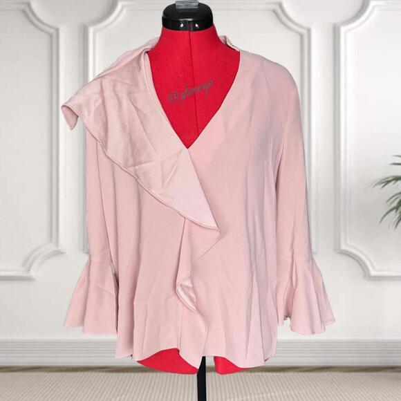 BCBGMAXAZRIA Cayleigh Ruffle Fairy Y2K Top Convertible Tea Rose Women's Size M - Picture 2 of 4